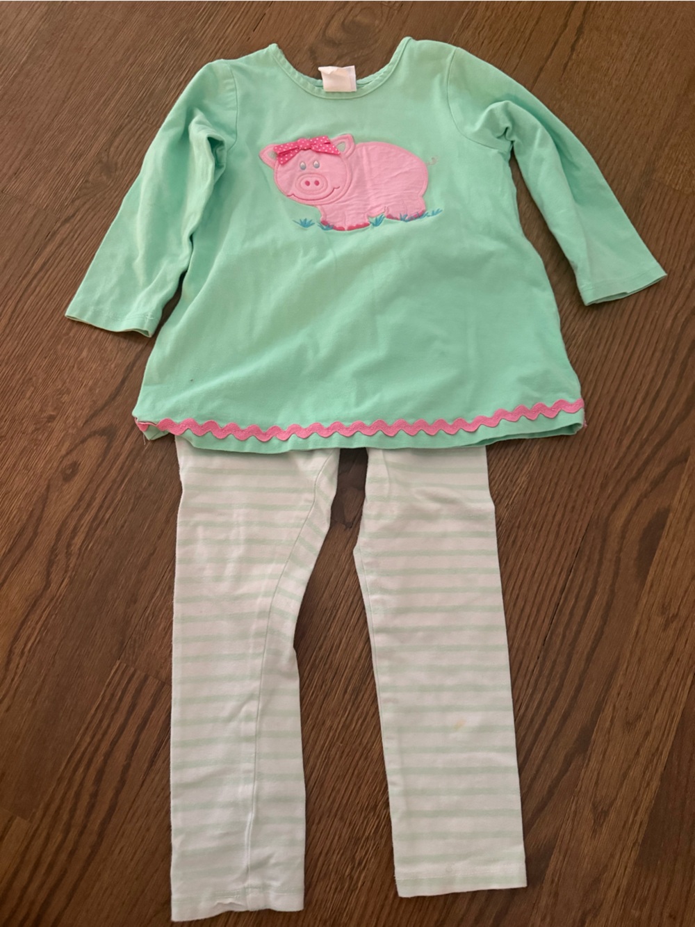 Bailey boys pig Mint Green Top and Pink-Striped Leggings Set